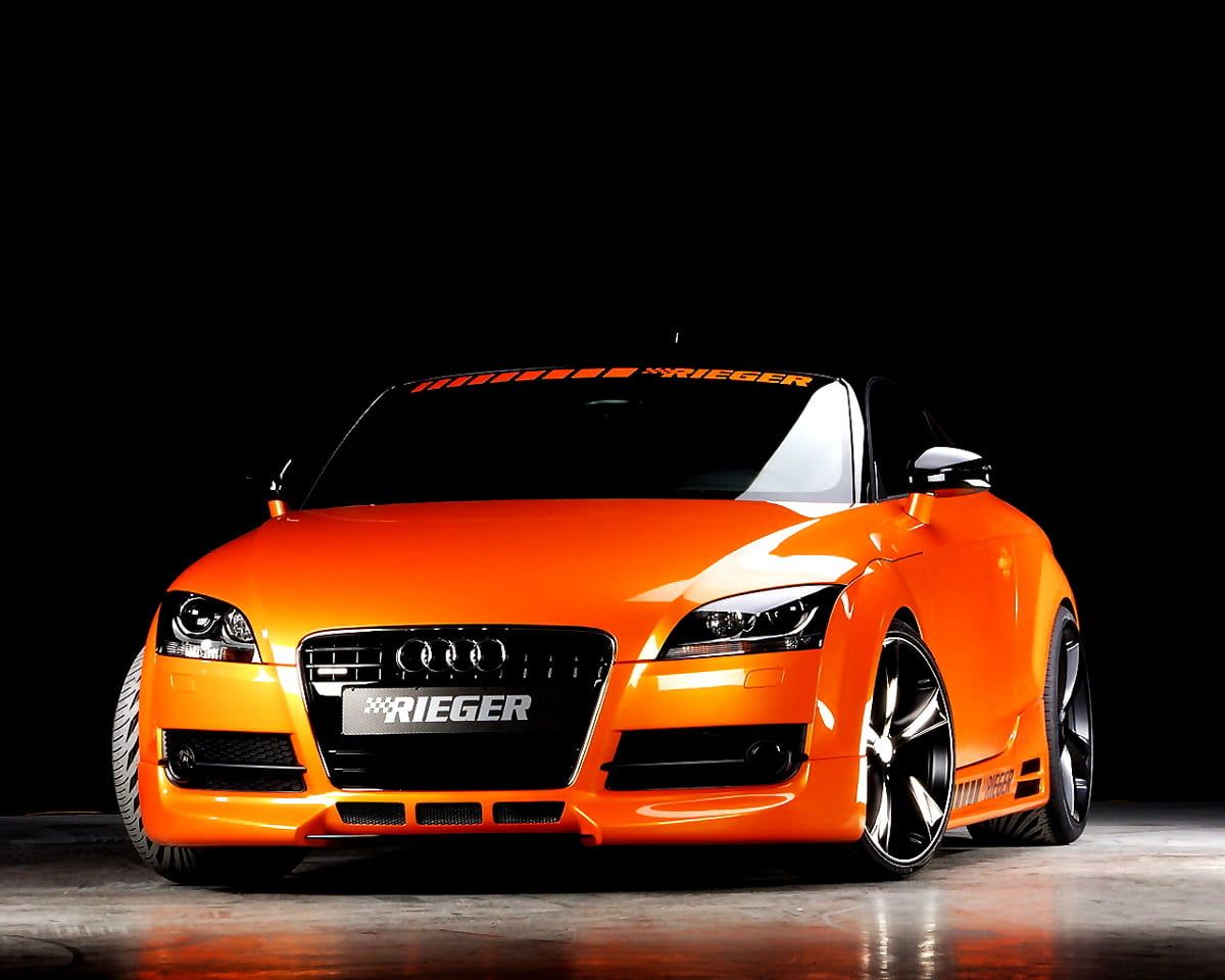 Audi TT, Rieger Tuning, Orange, Bodykit, Schwarzer Hintergrund, Wallpaper