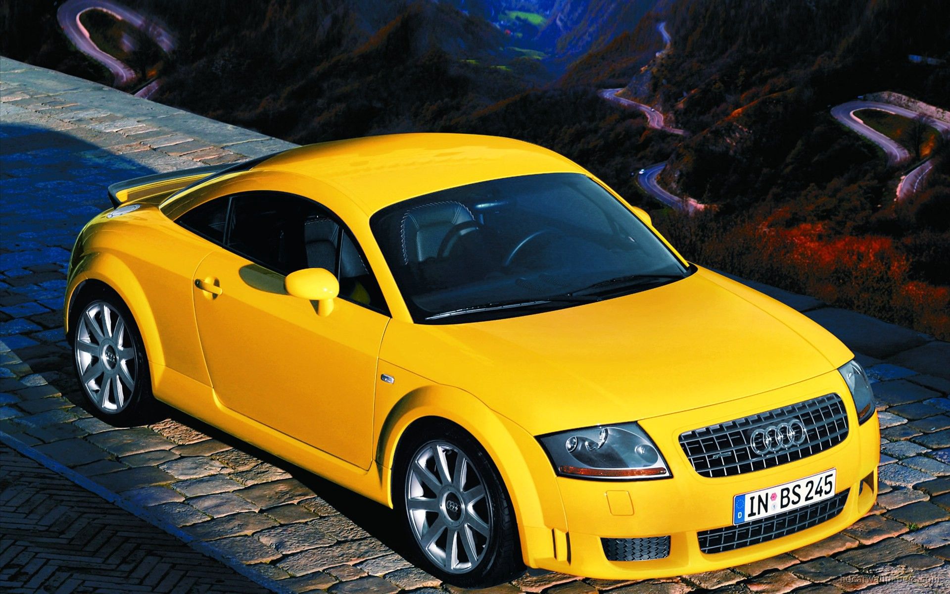 Audi TT 8N, Gelb, Coupé, Kopfsteinpflaster, Klassiker, 16:10, Full-HD-Hintergrundbild für den Desktop