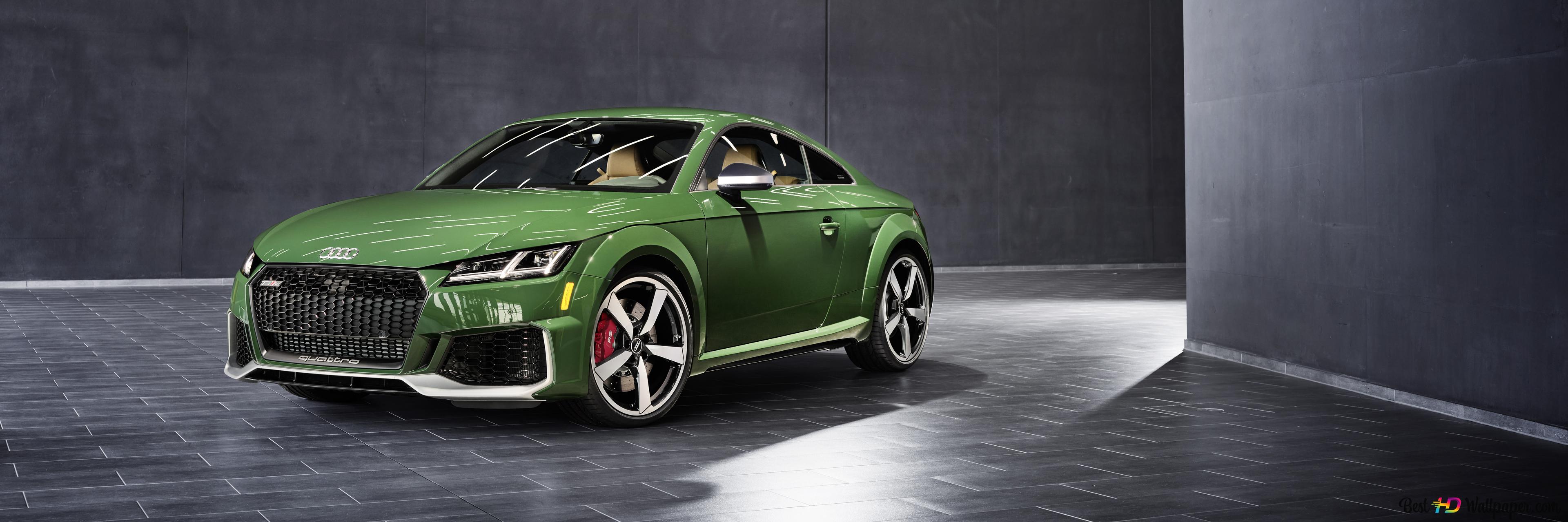 Audi TT RS, Grün, Studio, Graue Wände, Coupé, Full HD, Desktop-Hintergrund für Windows