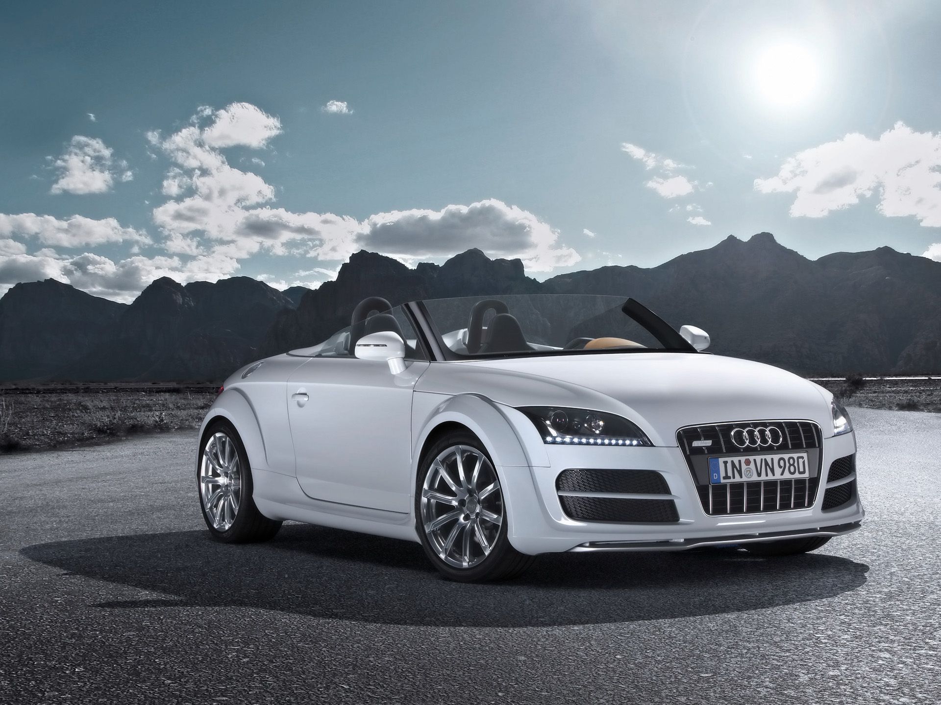 Audi TT Roadster, Weiß, Cabrio, Berge, Sonne, Full HD, Hintergrundbild fürs Tablet
