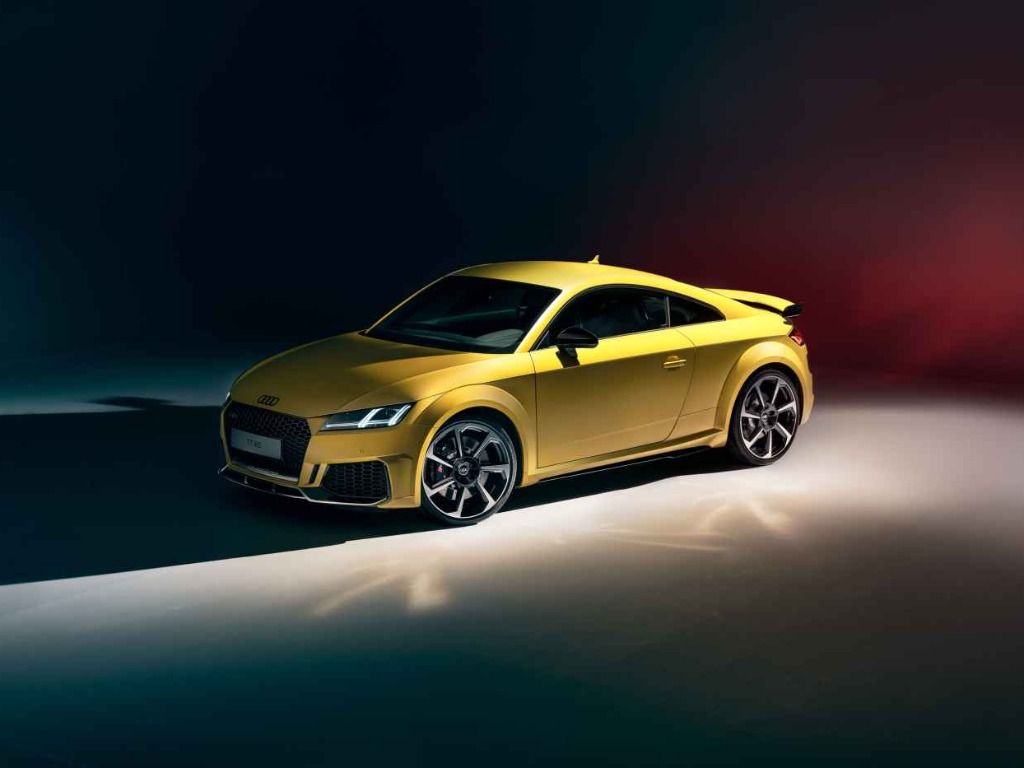 Audi TT, Gelb, Studio, Lichtstreifen, Dunkelblau, Hintergrundbild für iPad und Tablet