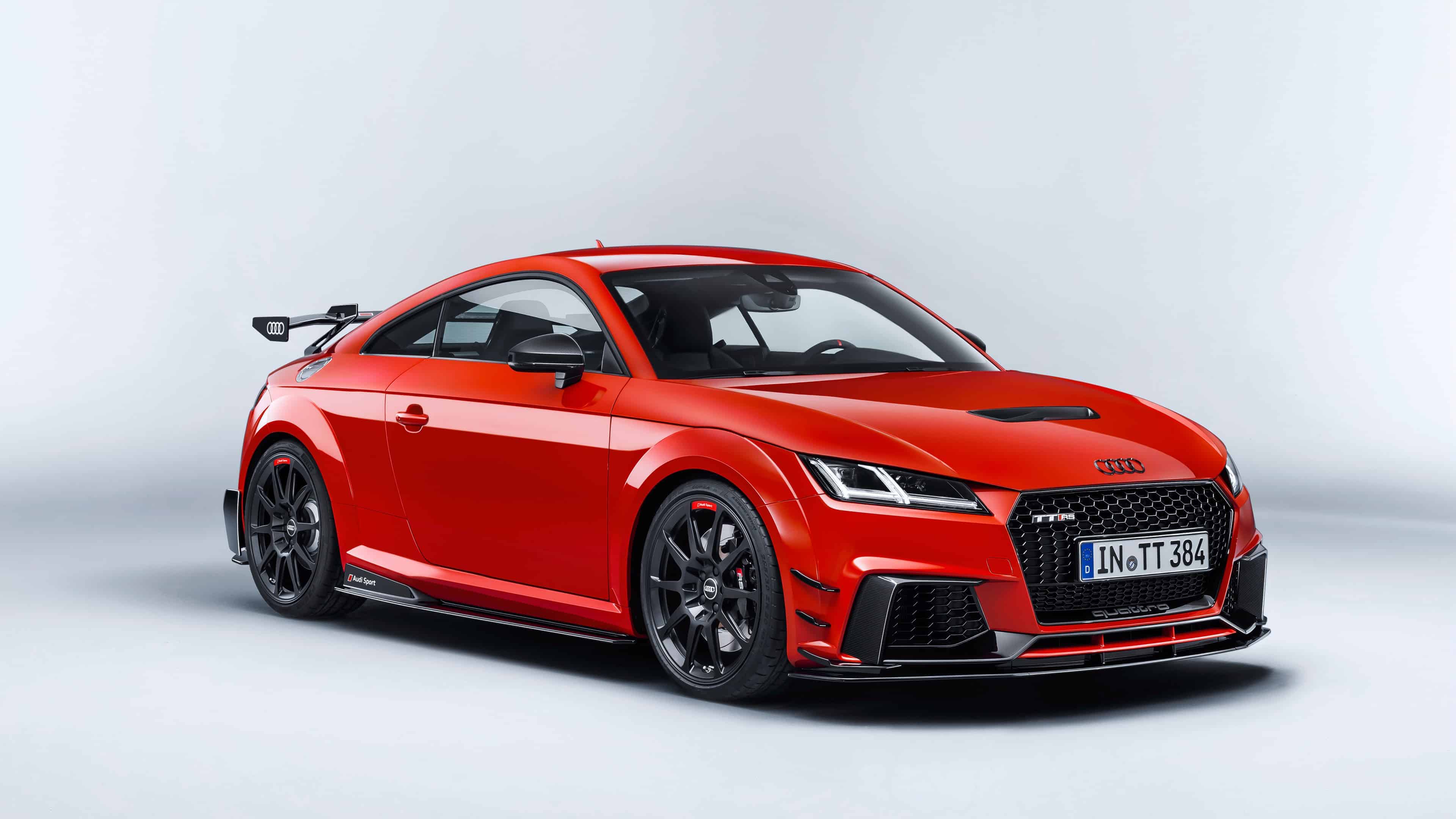 Audi TT RS, Rot, Heckflügel, Studio, Weißer Hintergrund, 4K Wallpaper