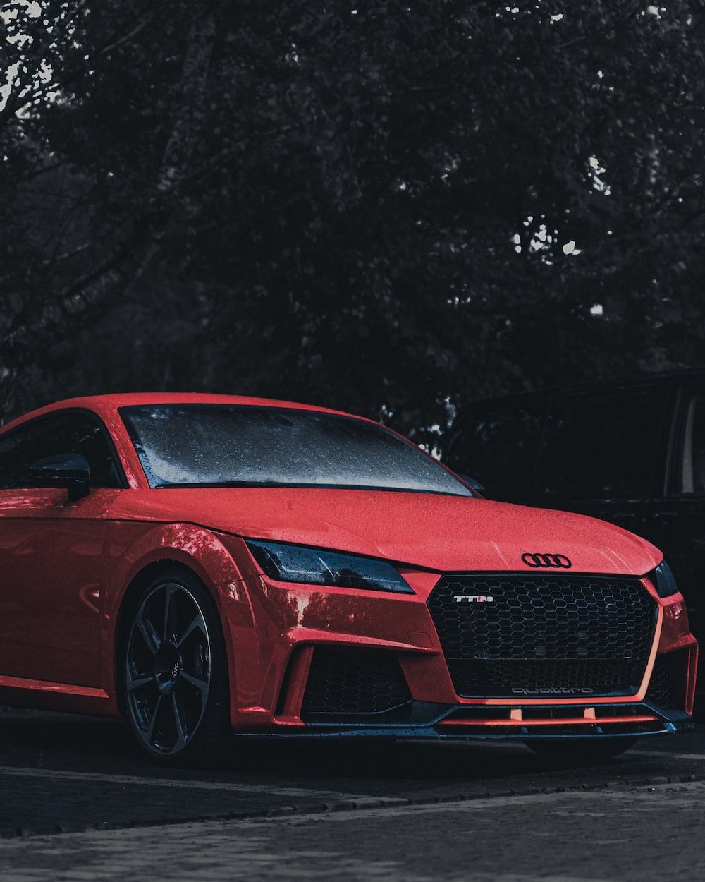 Audi TT RS, Rot, Frontansicht, Dunkel, Wald, HD, Hintergrundbild fürs Tablet