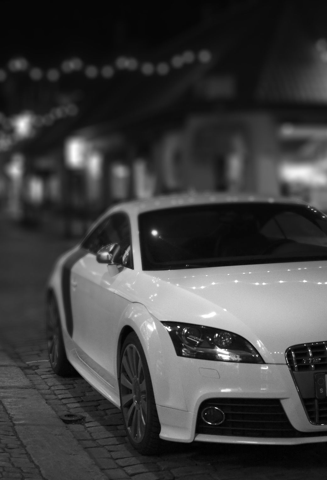 Audi TT, Weiß, Schwarz-Weiß, Bokeh, Nacht, HD, iPad-Hintergrundbild
