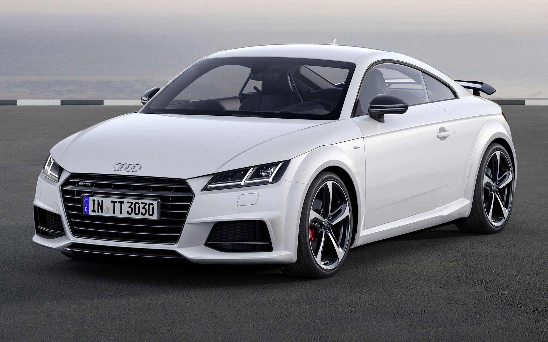 Audi TTS, Weiß, Coupé, Bewölkter Himmel, Frontansicht, 16:10, Full-HD-Hintergrundbild für den Desktop
