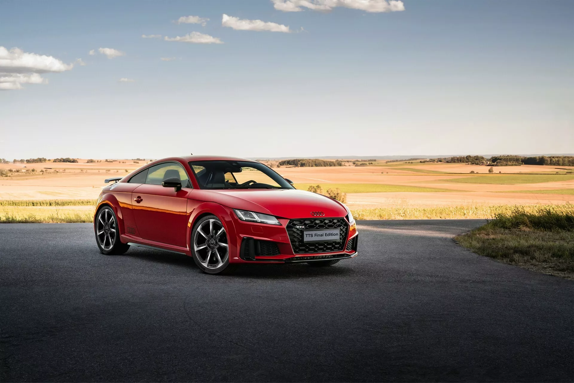 Audi TTS, Rot, Landstraße, Felder, Sommer, Full HD, Desktop-Hintergrund für Windows