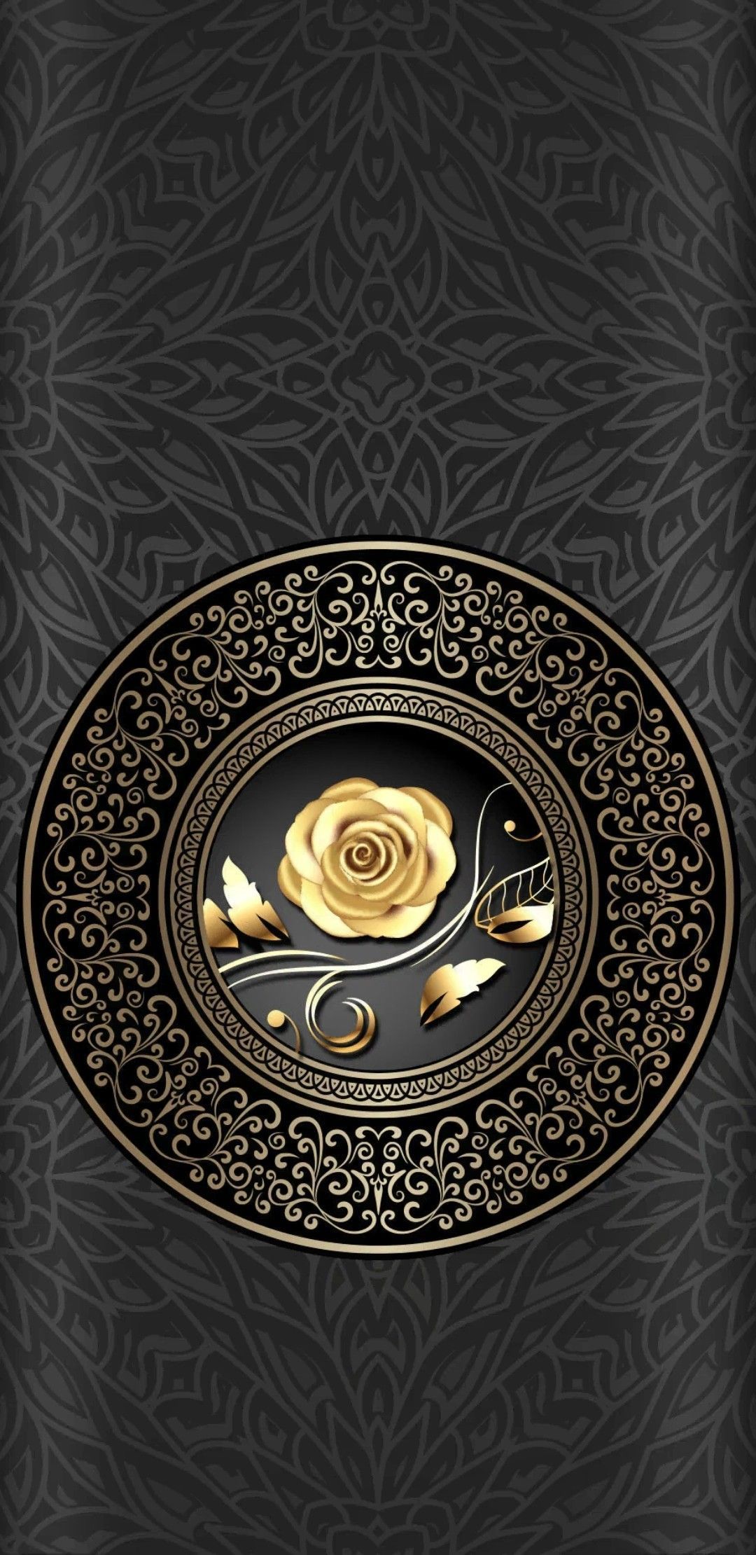 Goldene Rose, Mandala, Ornament, Schwarzes Leder, Elegant, Full HD, iPhone-Hintergrundbild