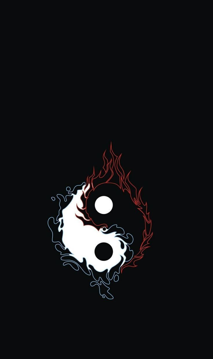 Yin und Yang, Flammen, Schwarzer Hintergrund, Symbol, Minimalismus, Sperrbildschirm fürs iPhone