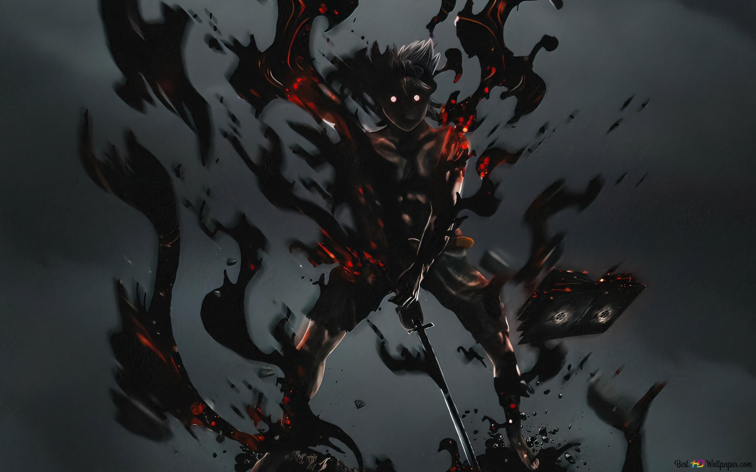 Dunkler Krieger, Schwarze Flammen, Anime, Rote Augen, Dunkel, 2K, Laptop-Hintergrundbild
