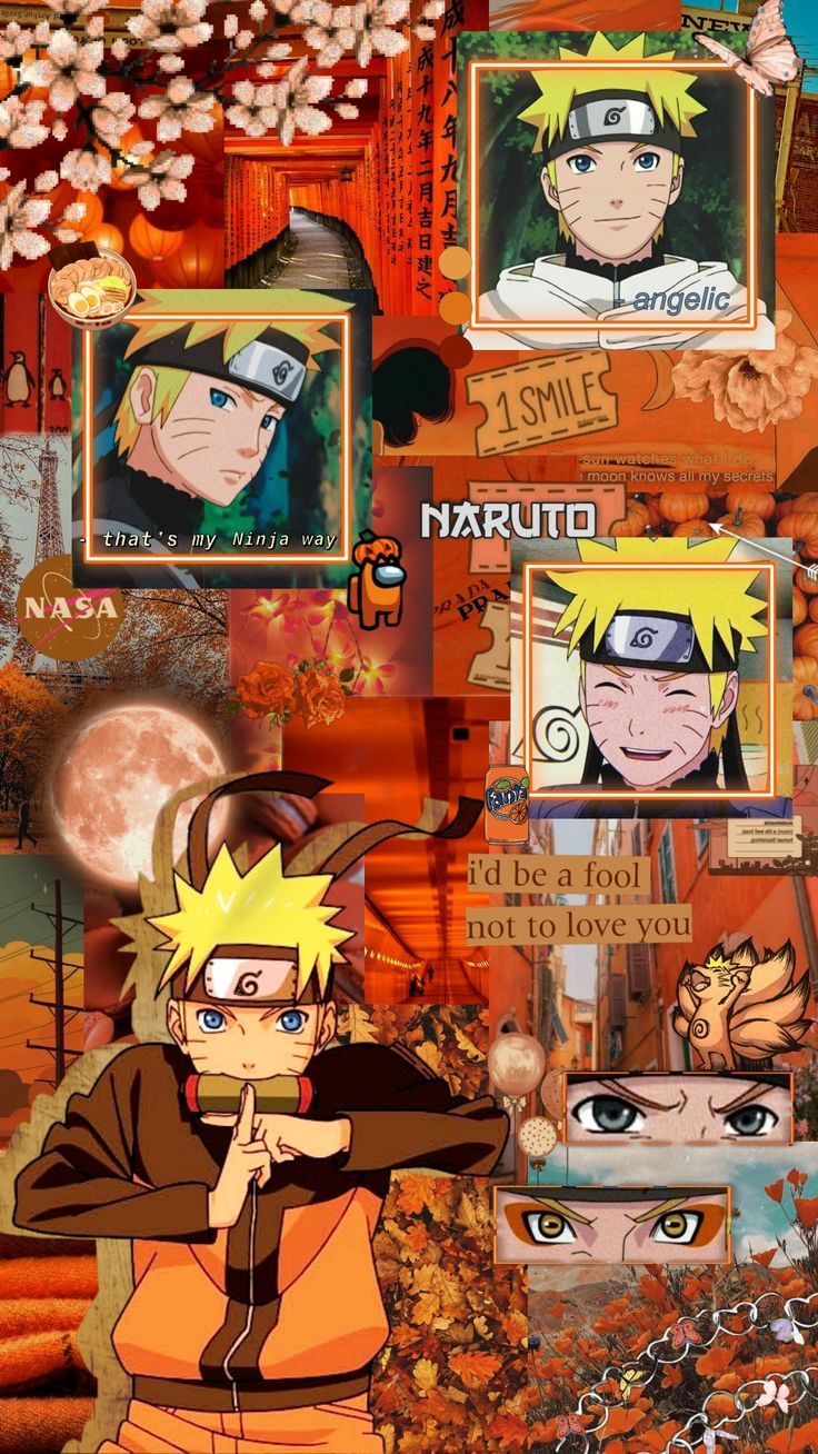 Naruto Uzumaki, Naruto, Collage, Herbstfarben, Ästhetik, HD, Handy-Hintergrundbild