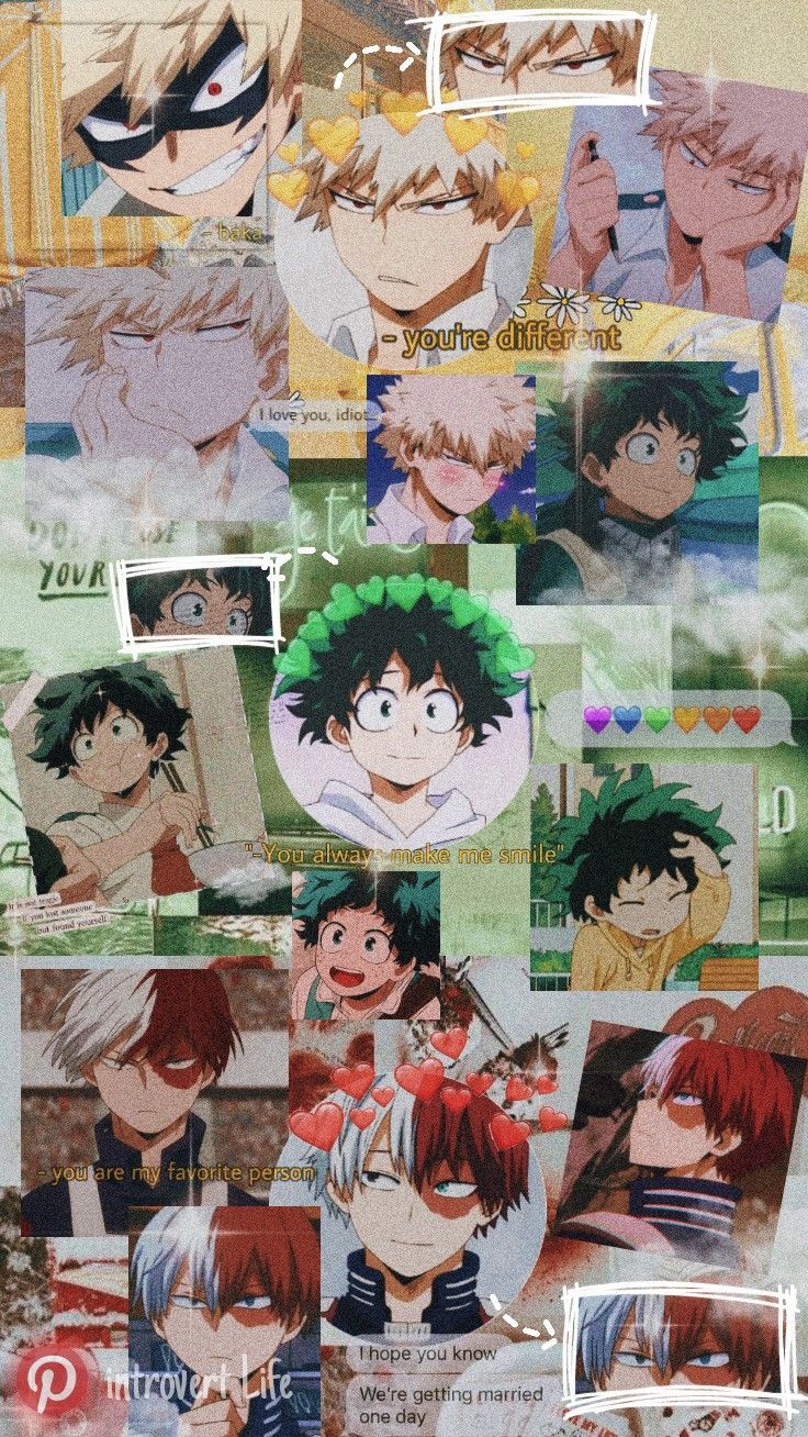 Izuku Midoriya, Katsuki Bakugo, Shoto Todoroki, My Hero Academia, Collage, Aesthetic, Handy-Hintergrundbild