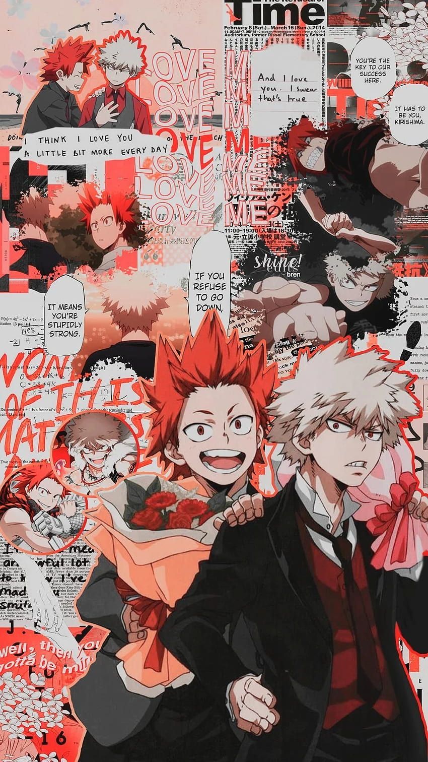 Eijiro Kirishima, Katsuki Bakugo, My Hero Academia, Collage, Rot, Manga, Sperrbildschirm fürs iPhone
