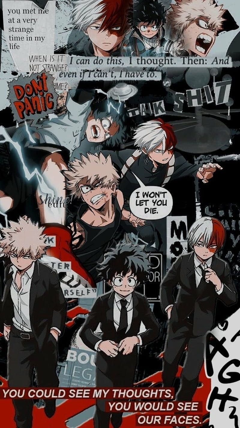 Katsuki Bakugo, My Hero Academia, Collage, Manga, Schwarz-Weiß, Rot, Android-Hintergrundbild