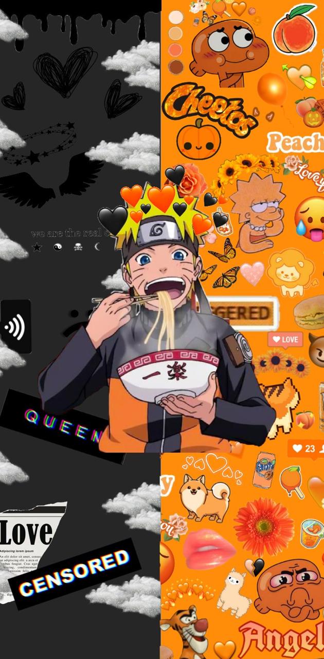 Naruto Uzumaki, Ramen, Collage, Orange-schwarz, Hochformat, Hintergrundbild fürs Smartphone
