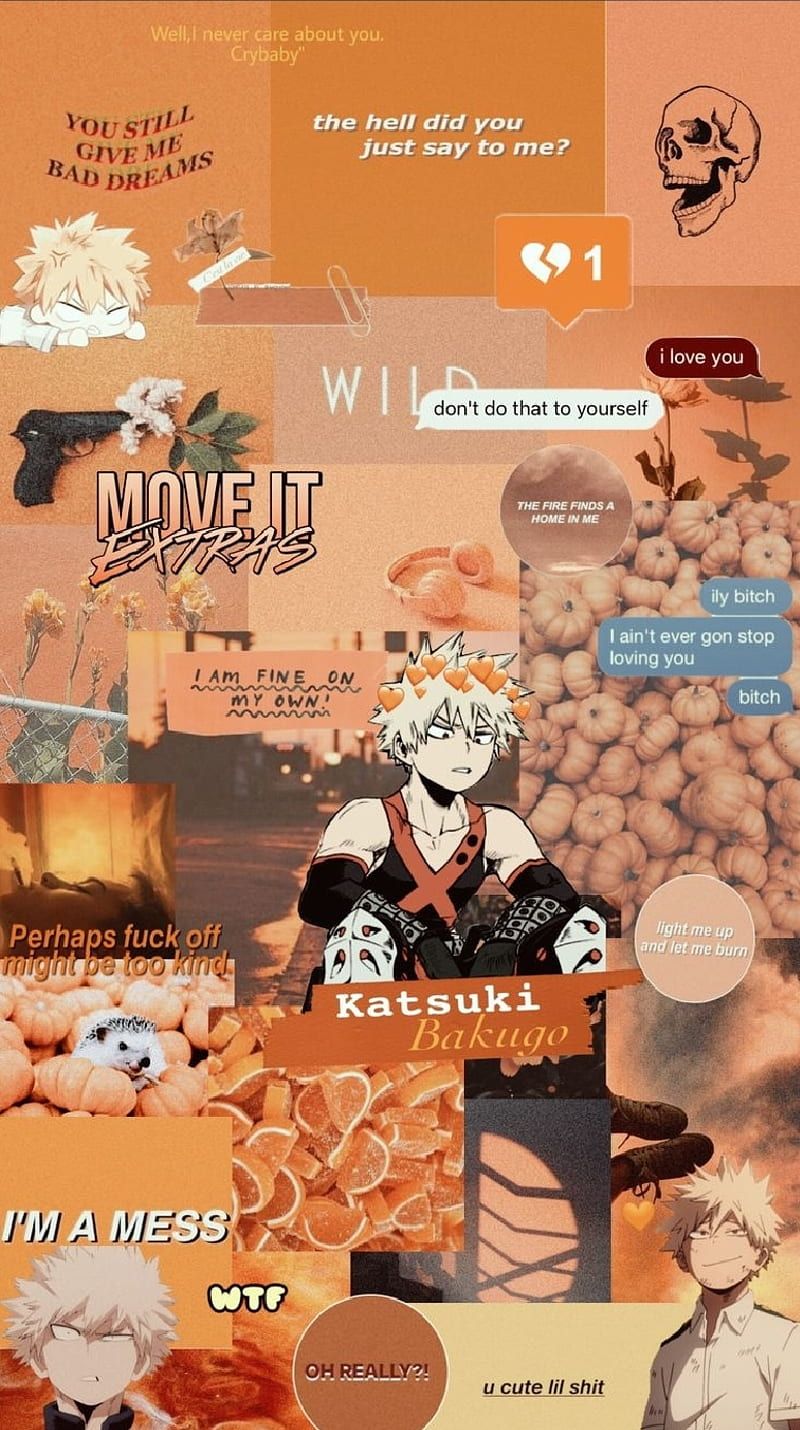 Katsuki Bakugo, My Hero Academia, Collage, Aesthetic, Orange, HD, Handy-Hintergrund