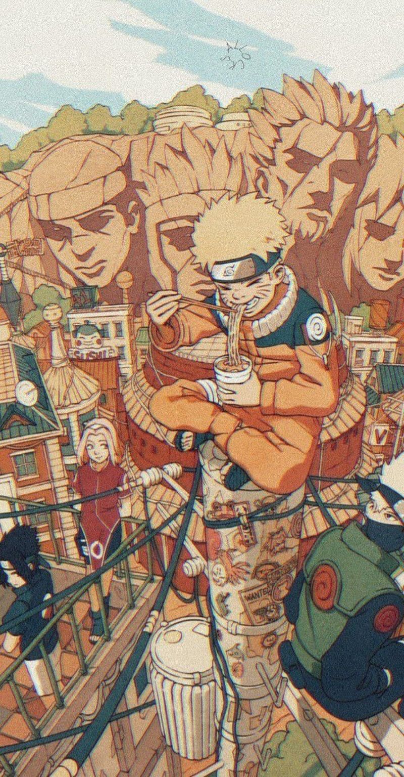 Naruto Uzumaki, Hokage-Berg, Konoha, Illustration, HD, Hintergrundbild fürs Handy