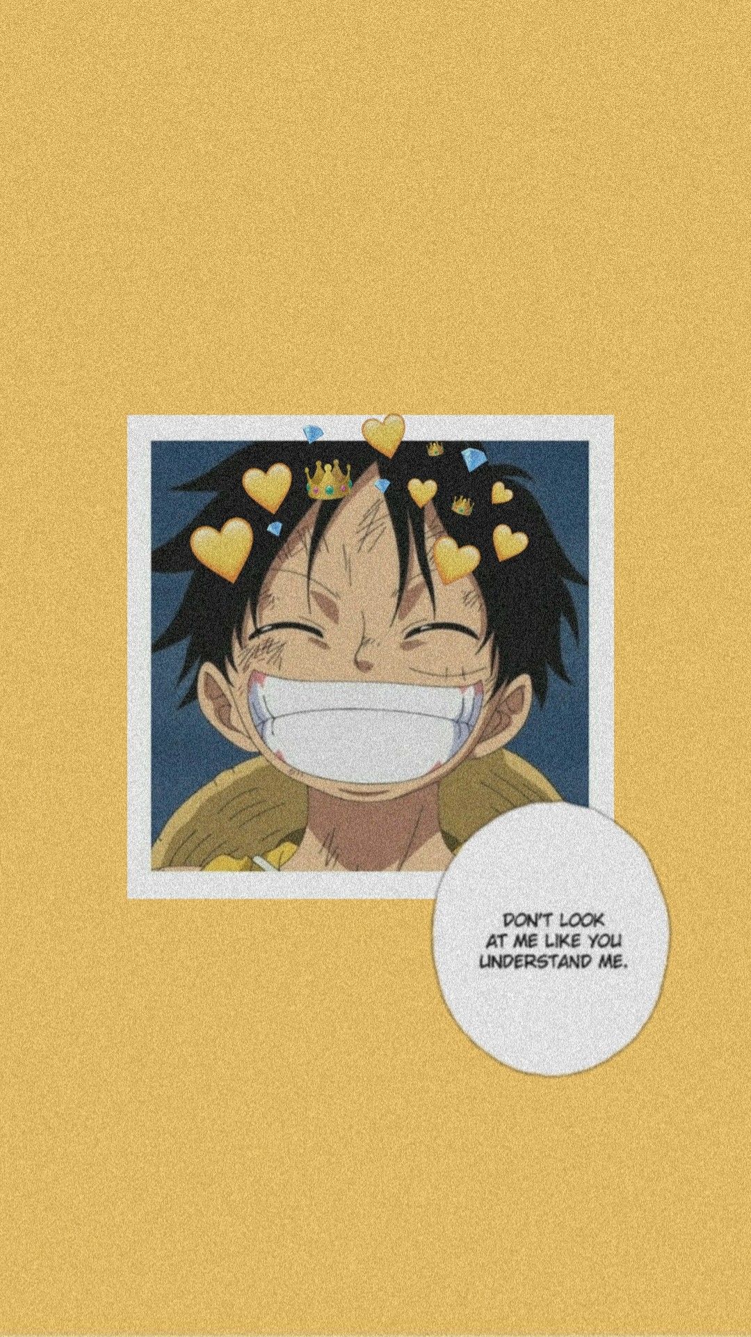 Monkey D. Ruffy, One Piece, Polaroid, Grinsen, Senfgelb, Hintergrundbild fürs Handy