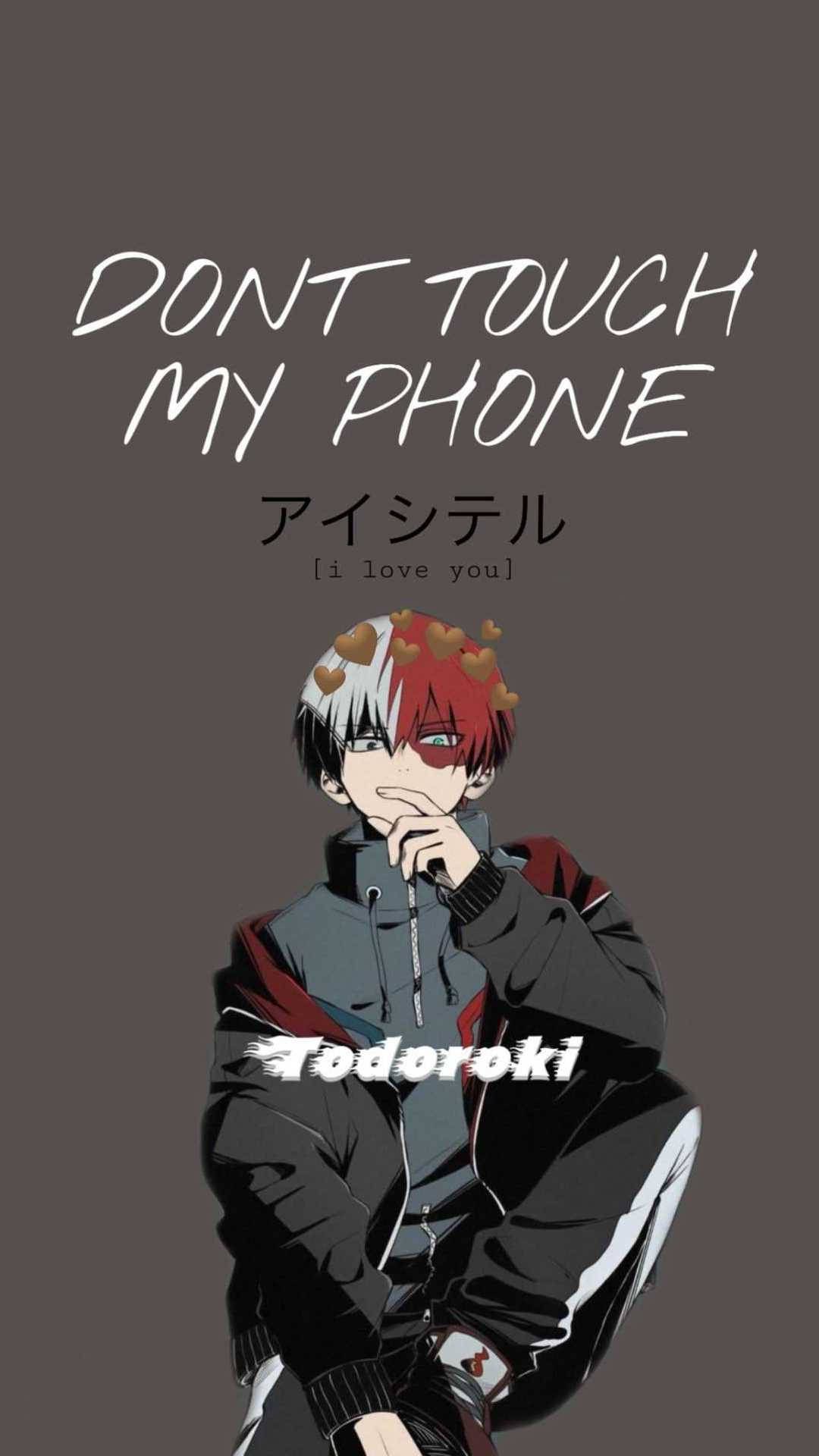 Shoto Todoroki, My Hero Academia, Don't Touch My Phone, Schriftzug, Grauer Hintergrund, Sperrbildschirm