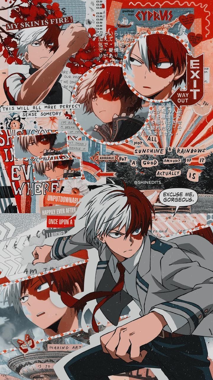 Shoto Todoroki, My Hero Academia, Collage, Rot, Manga, HD, Handy-Hintergrund im Hochformat