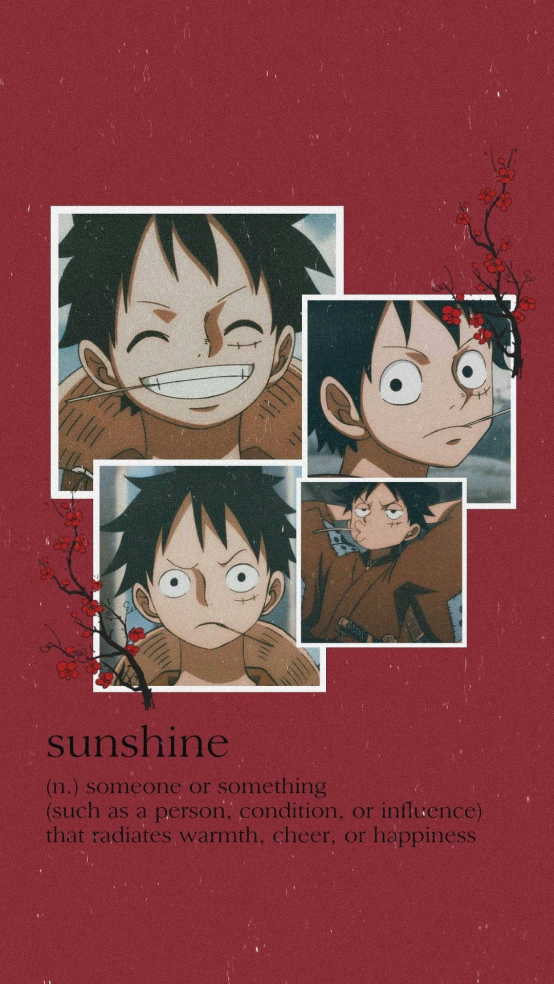 Monkey D. Ruffy, One Piece, Collage, Dunkelrot, Ästhetik, Full HD, Handy-Hintergrundbild
