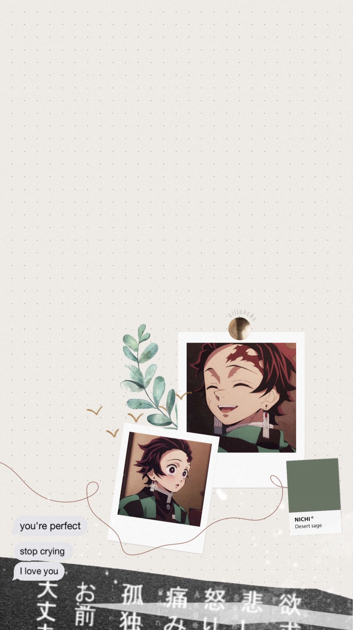 Tanjiro Kamado, Demon Slayer, Polaroid, Minimalistisch, Weiß, Full HD, iPhone-Hintergrundbild