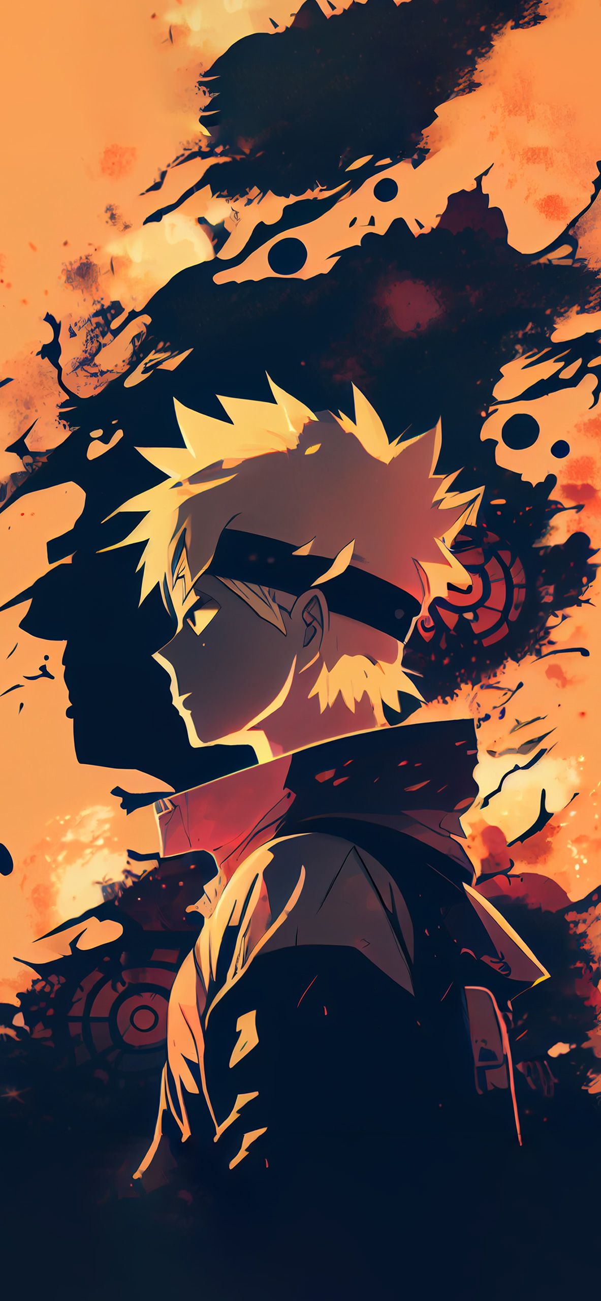 Naruto Uzumaki, Silhouette, Orange, Doppelbelichtung, Full HD, Handy-Hintergrund im Hochformat