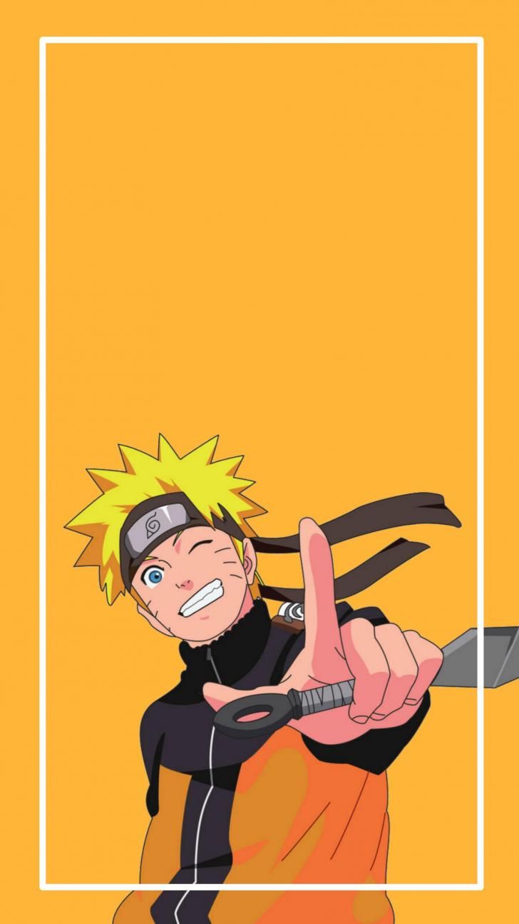 Naruto Uzumaki, Gelber Hintergrund, Grinsen, Rahmen, HD, Sperrbildschirm fürs iPhone