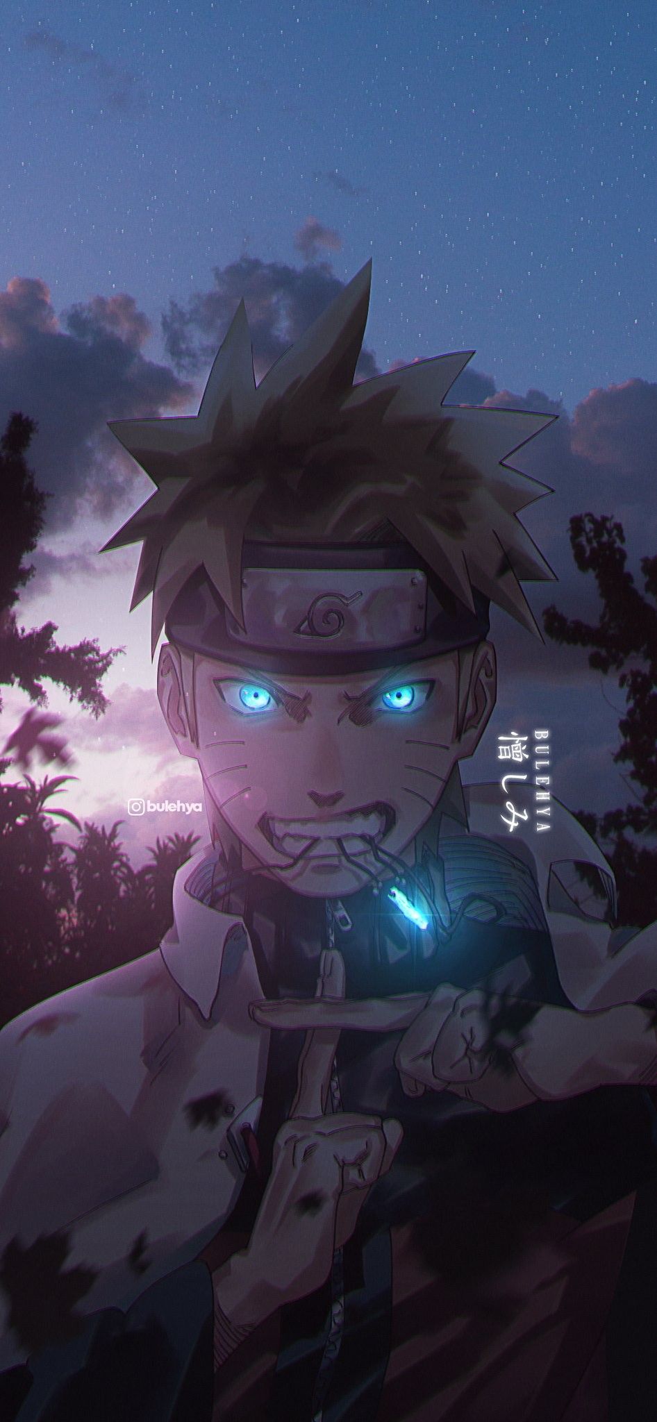 Naruto Uzumaki, Leuchtende Augen, Nacht, Dunkelblau, Hochformat, Hintergrundbild fürs Smartphone