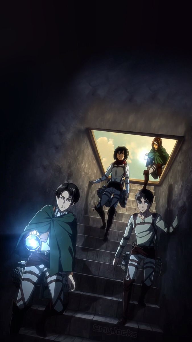 Eren Jäger, Mikasa Ackerman, Armin Arlert, Attack on Titan, Keller, Dunkel, Android-Hintergrundbild