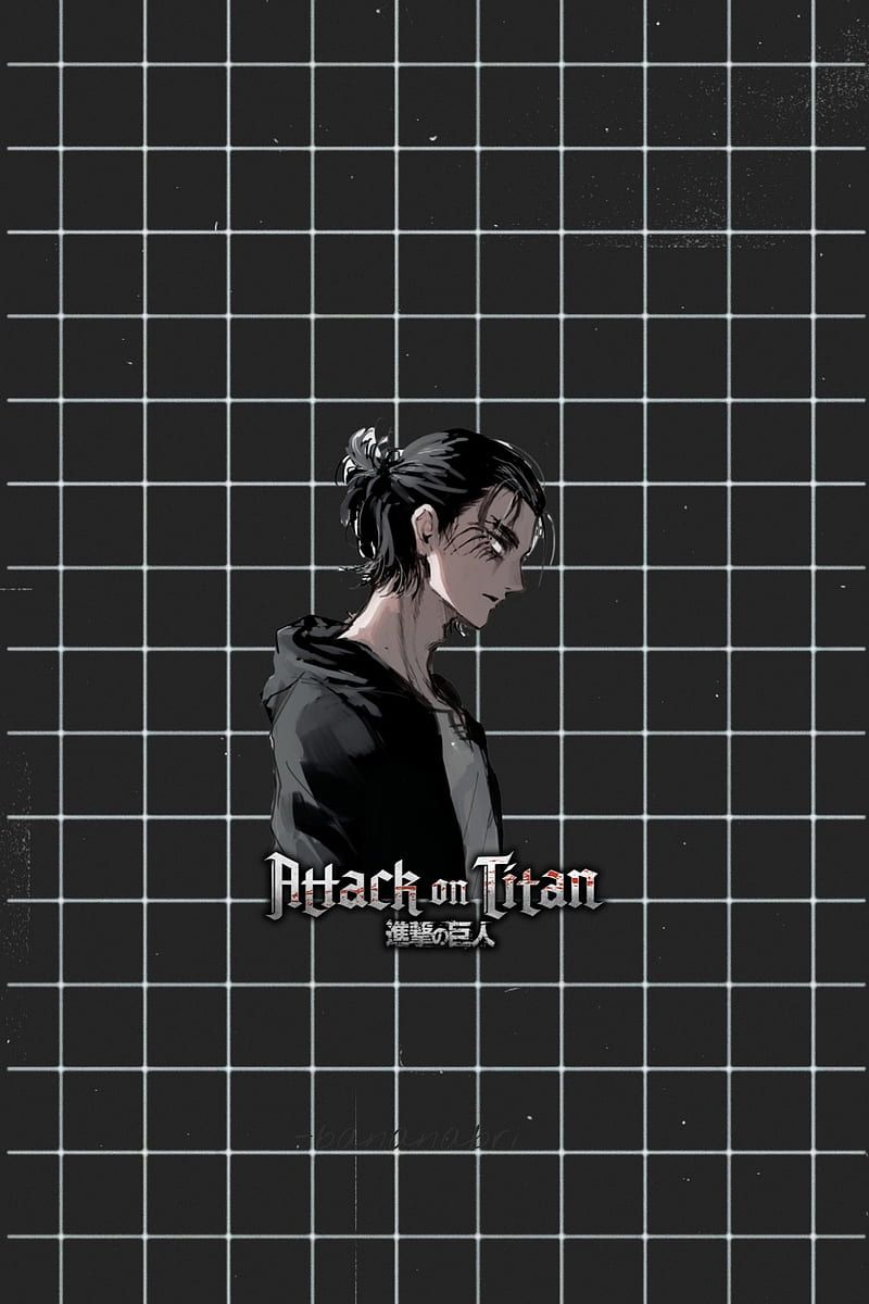 Eren Jäger, Attack on Titan, Gitter, Schwarz, Minimalistisch, Hintergrundbild fürs Handy