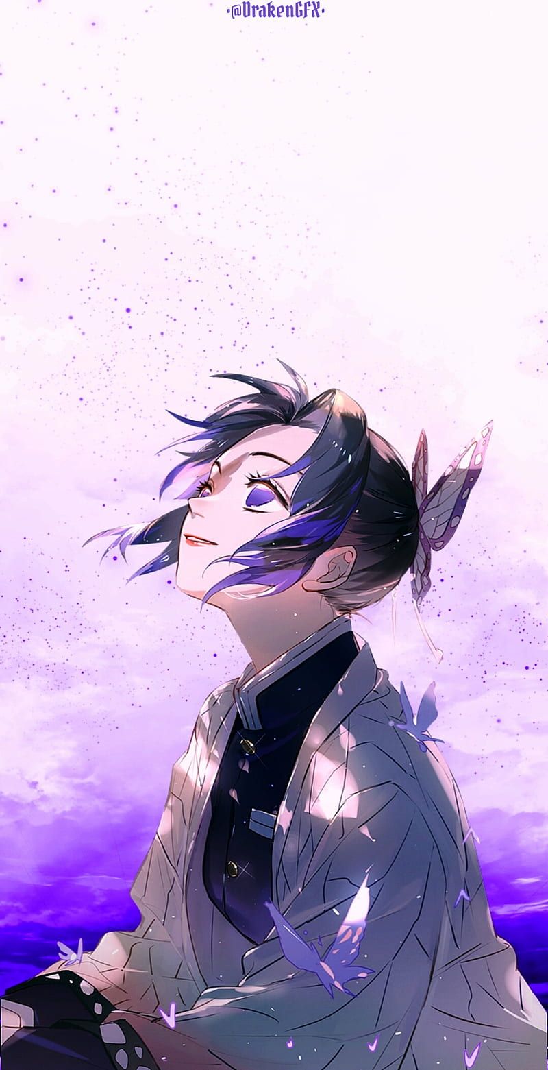 Shinobu Kocho, Demon Slayer, Schmetterling, Lila, Aquarell, HD, Handy-Hintergrundbild