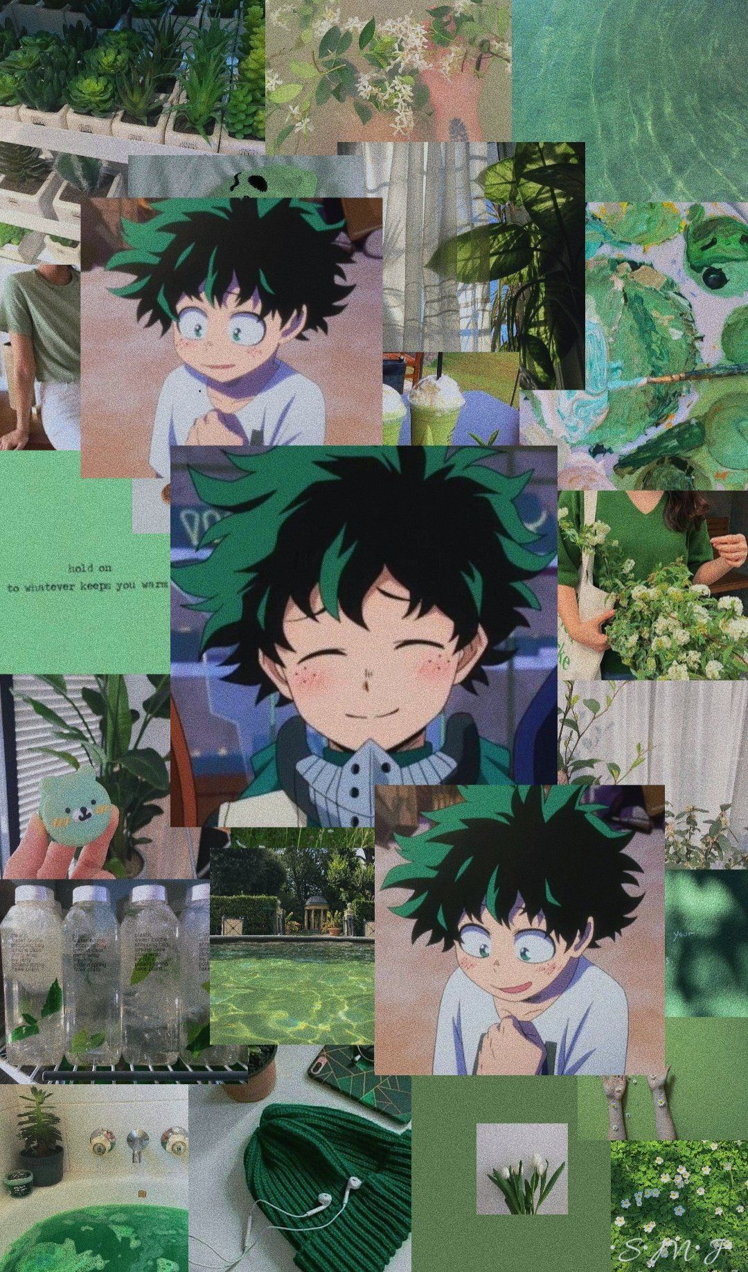 Izuku Midoriya, My Hero Academia, Collage, Grün, Pflanzen, Full HD, Handy-Hintergrundbild