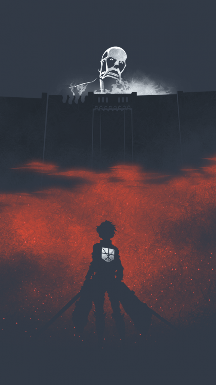 Kolossaler Titan, Eren Jäger, Attack on Titan, Mauer, Rot, Dunkel, 750x1334, Handy-Hintergrund