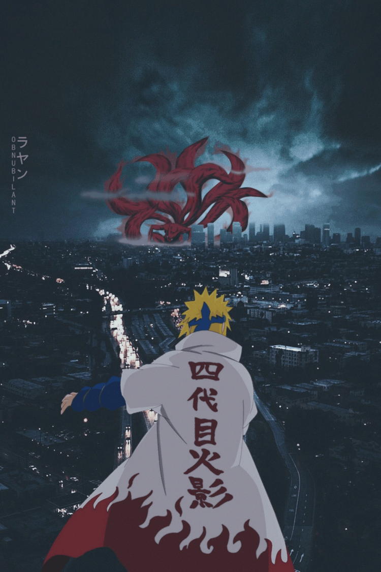 Minato Namikaze, Hokage, Mantel, Stadt, Dunkle Wolken, HD, Handy-Hintergrund im Hochformat