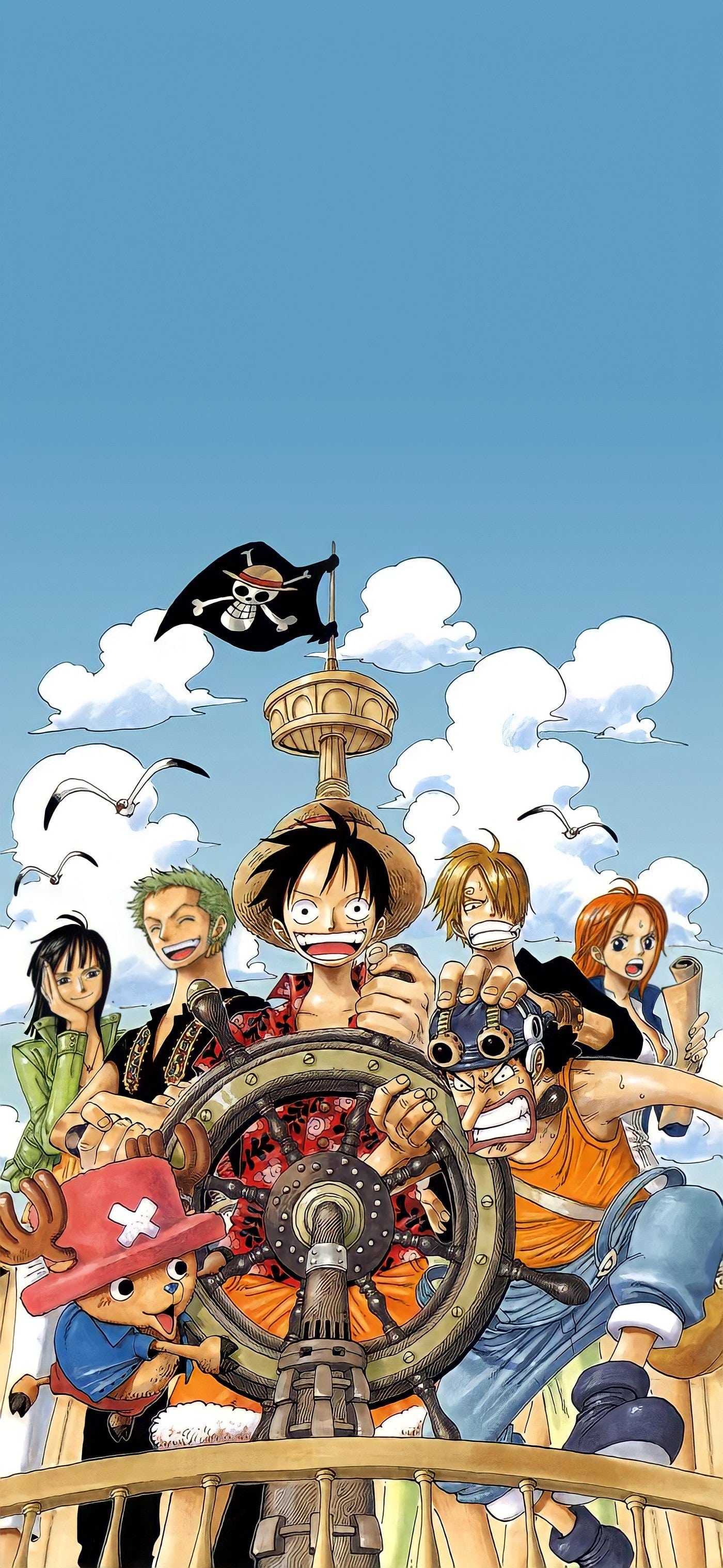 Strohhutbande, Thousand Sunny, One Piece, Blauer Himmel, Wolken, Full HD, iPhone-Hintergrundbild