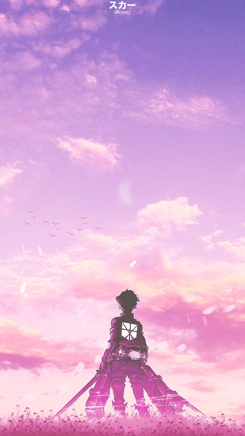 Eren Jäger, Attack on Titan, Rosa Himmel, Wolken, Silhouette, HD, iPhone-Hintergrundbild