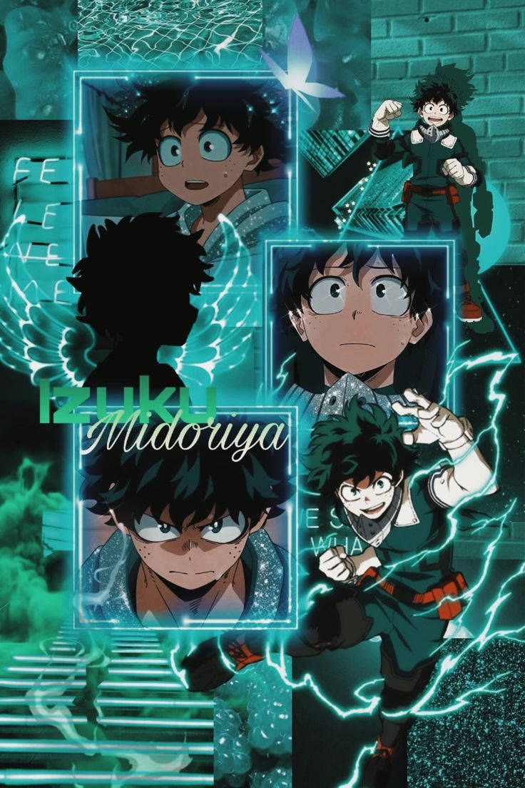 Izuku Midoriya, Midoriya, My Hero Academia, Blitze, Türkis, Collage, HD, Handy-Hintergrundbild