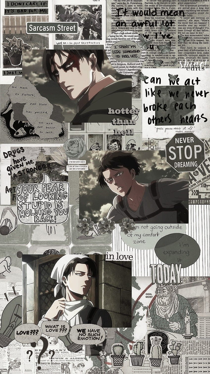 Eren Jäger, Levi Ackerman, Attack on Titan, Manga-Collage, Schwarz-Weiß, HD, Handy-Hintergrundbild