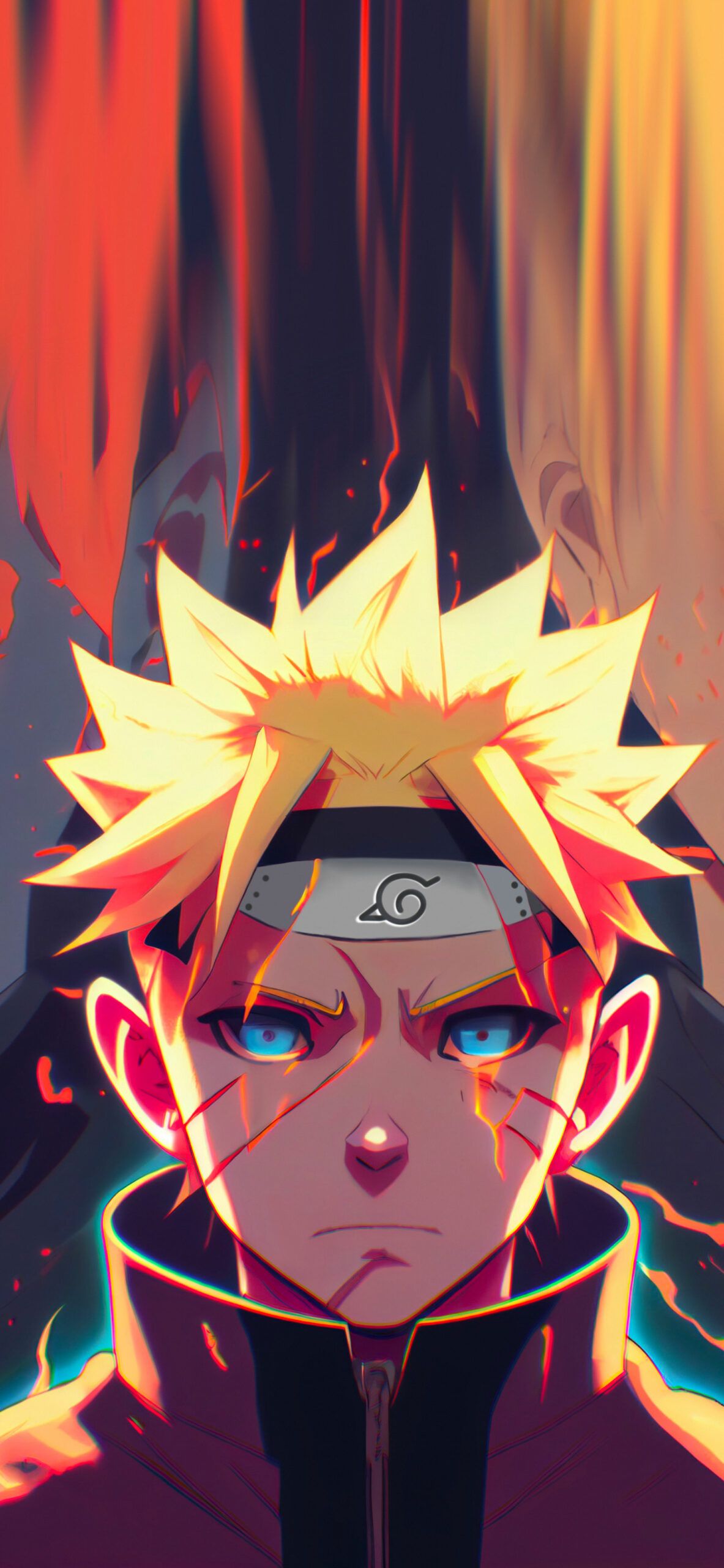 Naruto Uzumaki, Neonlicht, Ernster Blick, Digitale Kunst, Full HD, Handy-Hintergrundbild