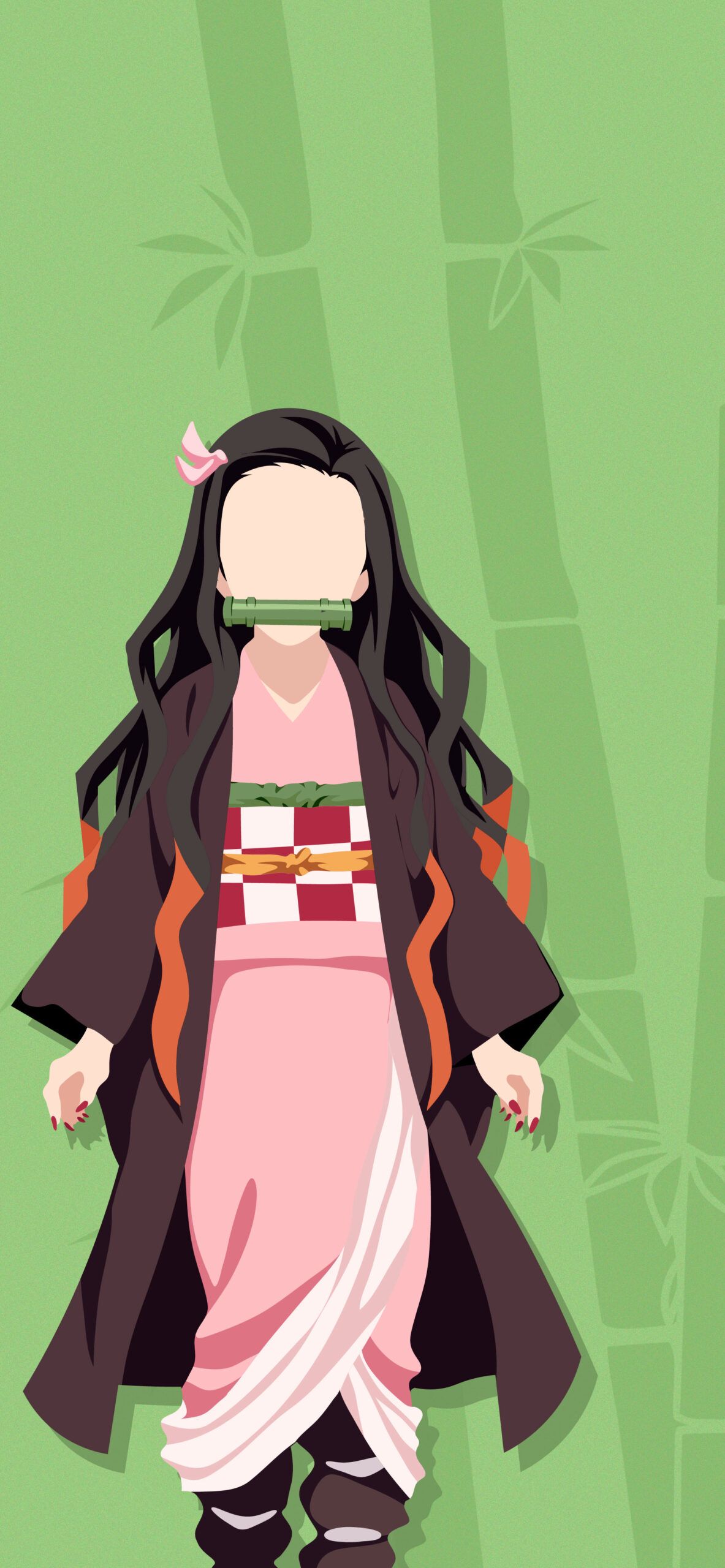 Nezuko Kamado, Demon Slayer, Bambus, Grüner Hintergrund, Minimalistisch, Sperrbildschirm fürs iPhone