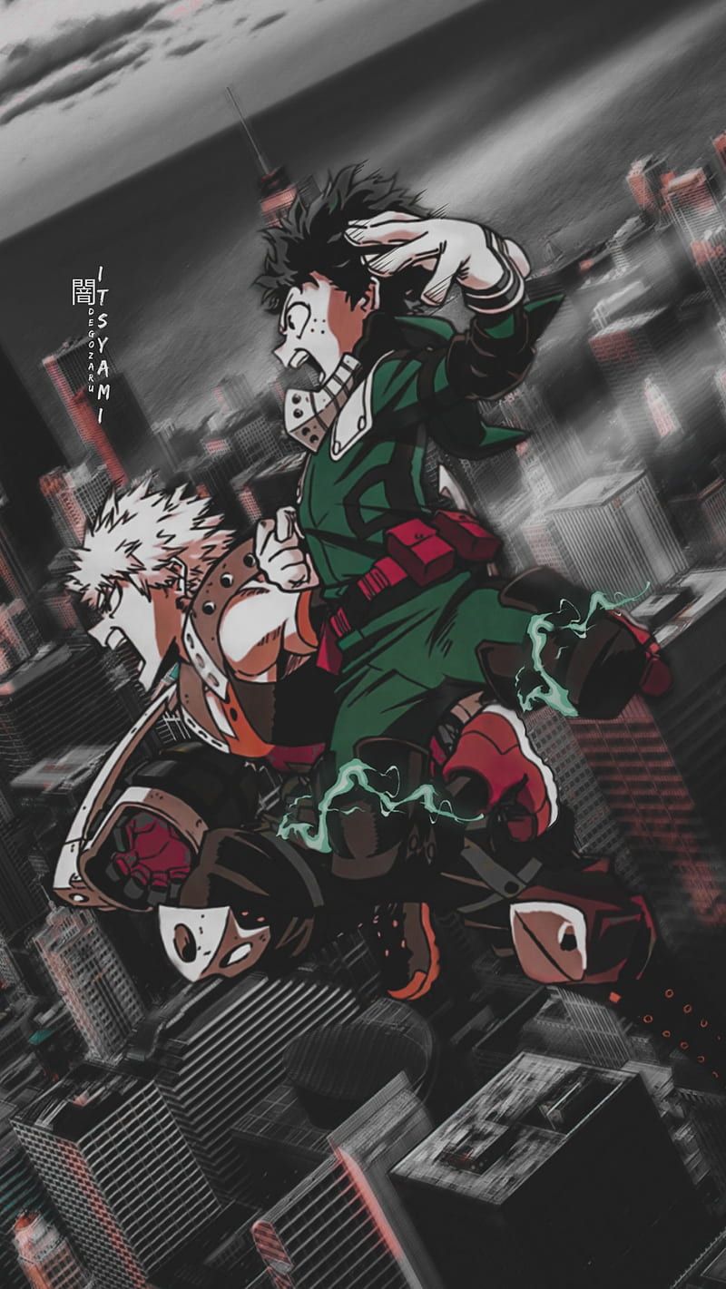 Izuku Midoriya, Katsuki Bakugo, My Hero Academia, Kampf, Schwarz-Weiß, Android-Hintergrundbild