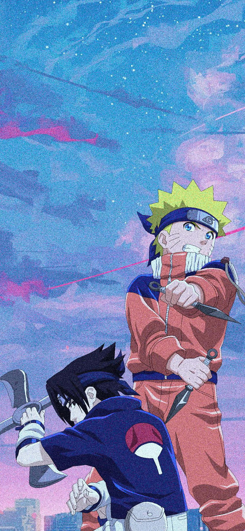 Naruto Uzumaki, Sasuke Uchiha, Pastellhimmel, Freundschaft, Hintergrundbild fürs Handy