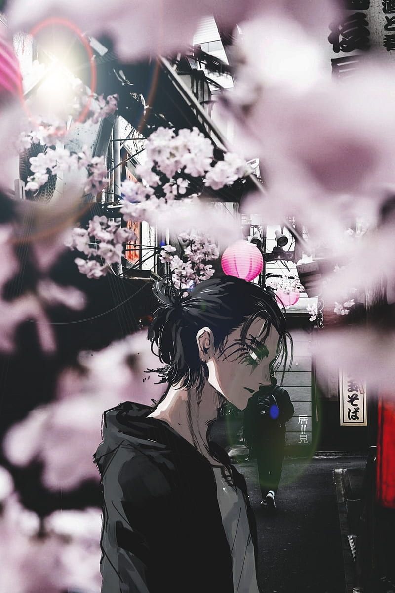 Eren Jäger, Attack on Titan, Kirschblüten, Hoodie, Rosa, Hintergrundbild fürs iPad