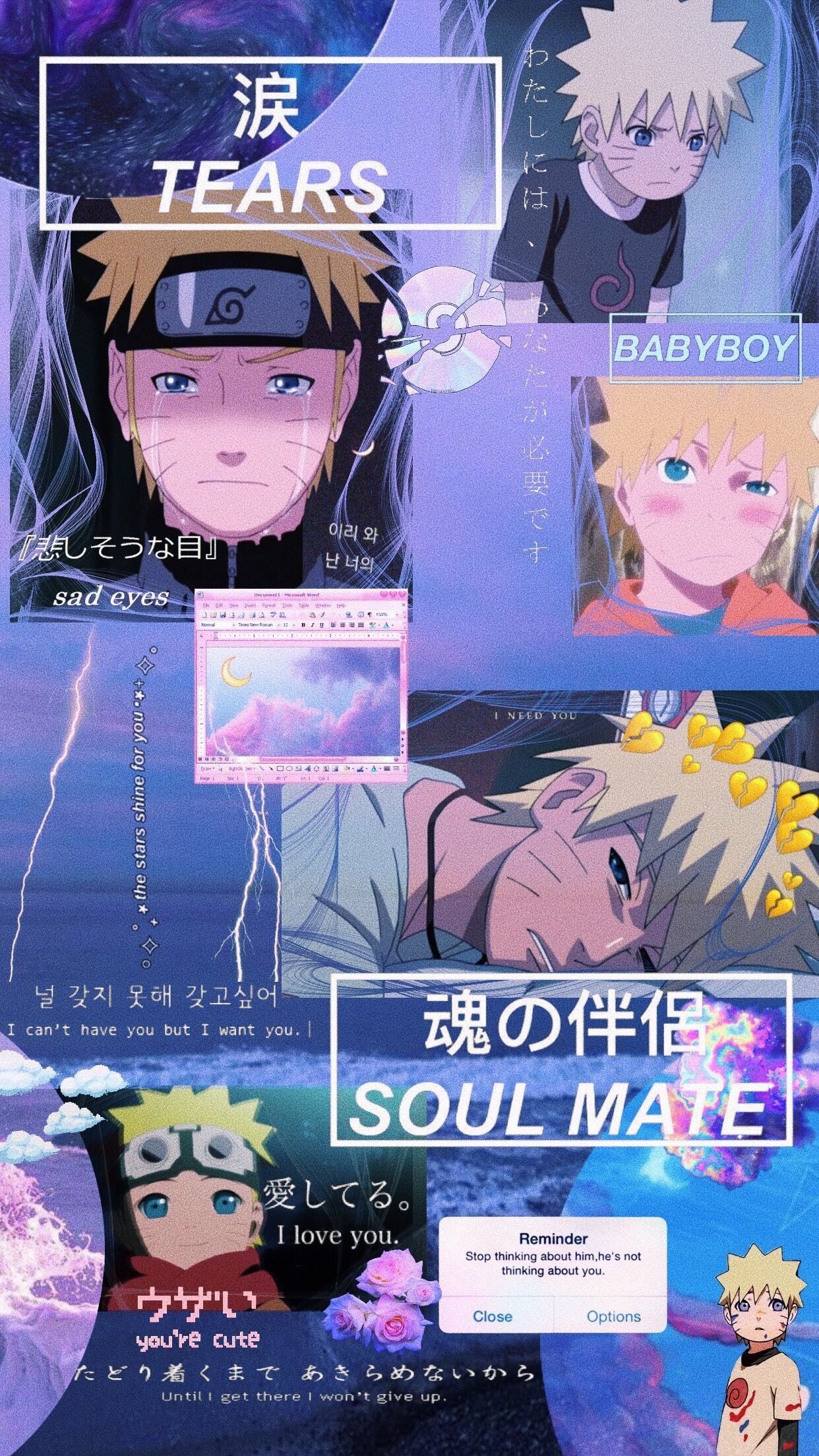 Naruto Uzumaki, Collage, Soul Mate, Lila, Ästhetik, Full HD, Handy-Hintergrund im Hochformat