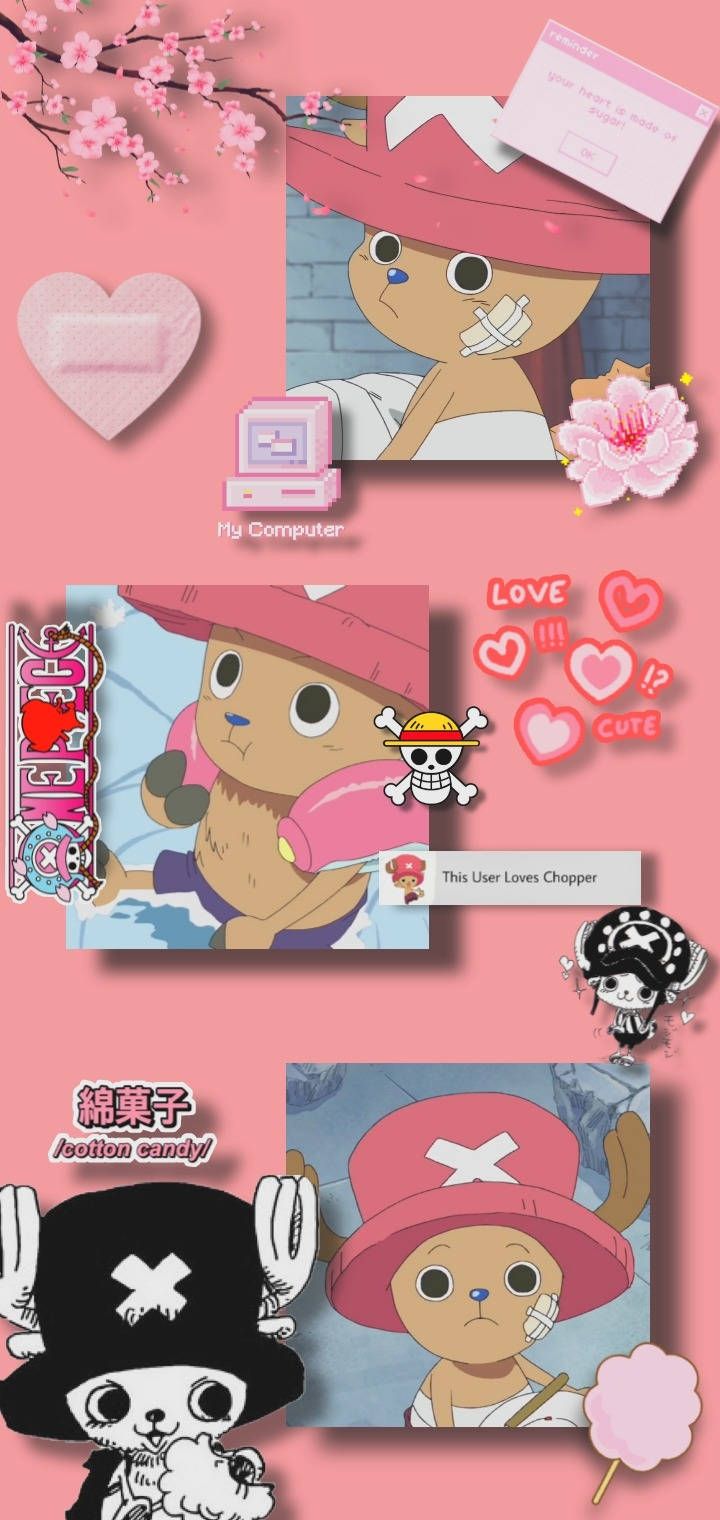 Tony Tony Chopper, One Piece, Collage, Rosa, Niedlich, HD, Sperrbildschirm fürs iPhone