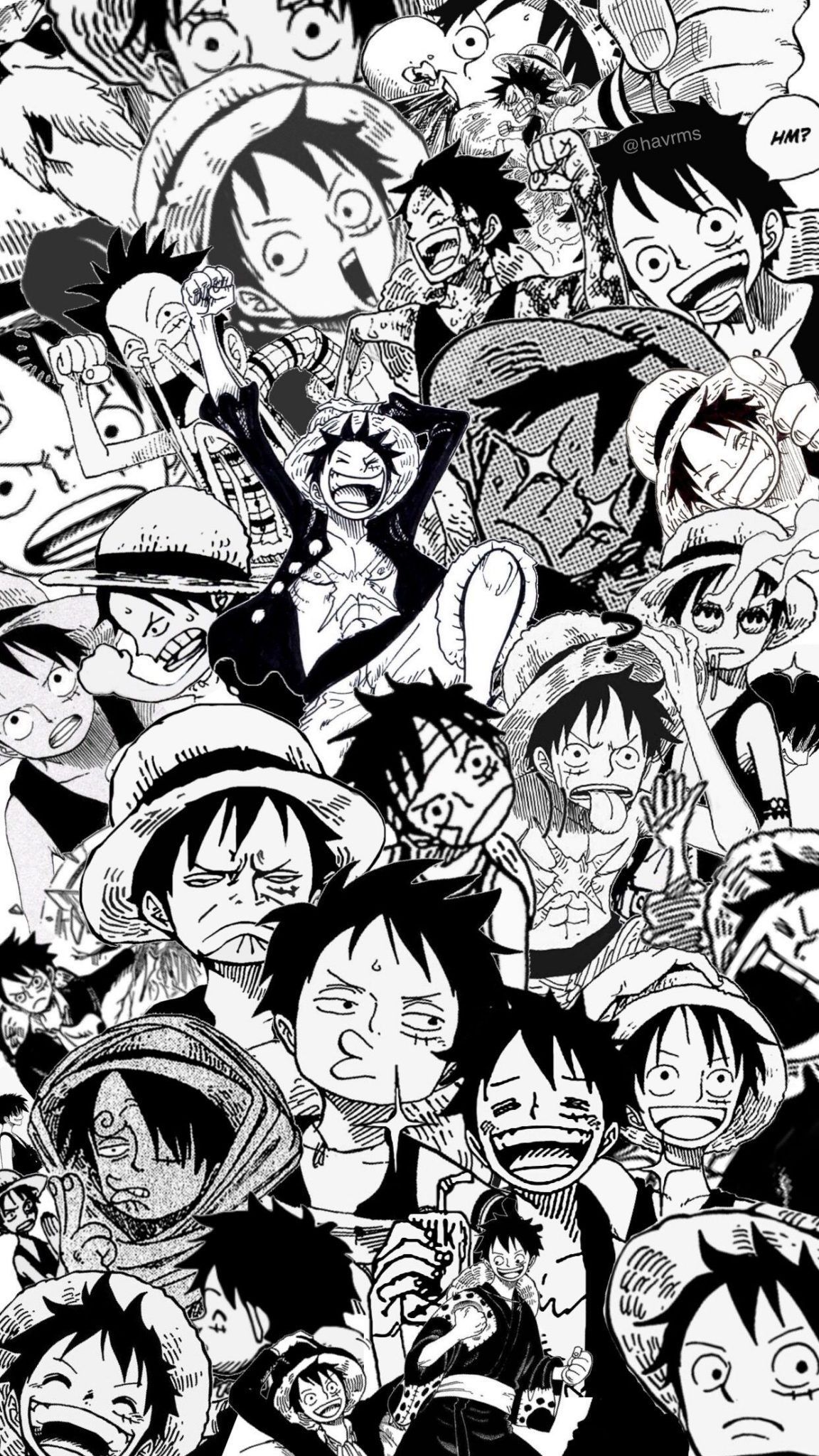 Monkey D. Ruffy, One Piece, Manga-Muster, Schwarzweiß, Full HD, Hintergrundbild fürs Handy