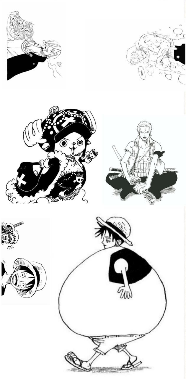 Monkey D. Ruffy, One Piece, Manga-Panels, Schwarzweiß, Skizze, Sperrbildschirm fürs iPhone