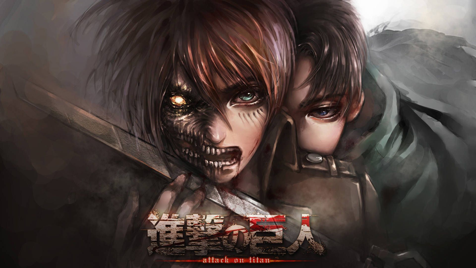 Eren Jäger, Angriffstitan, Attack on Titan, Shingeki no Kyojin, Logo, Verwandlung, 1080p Wallpaper