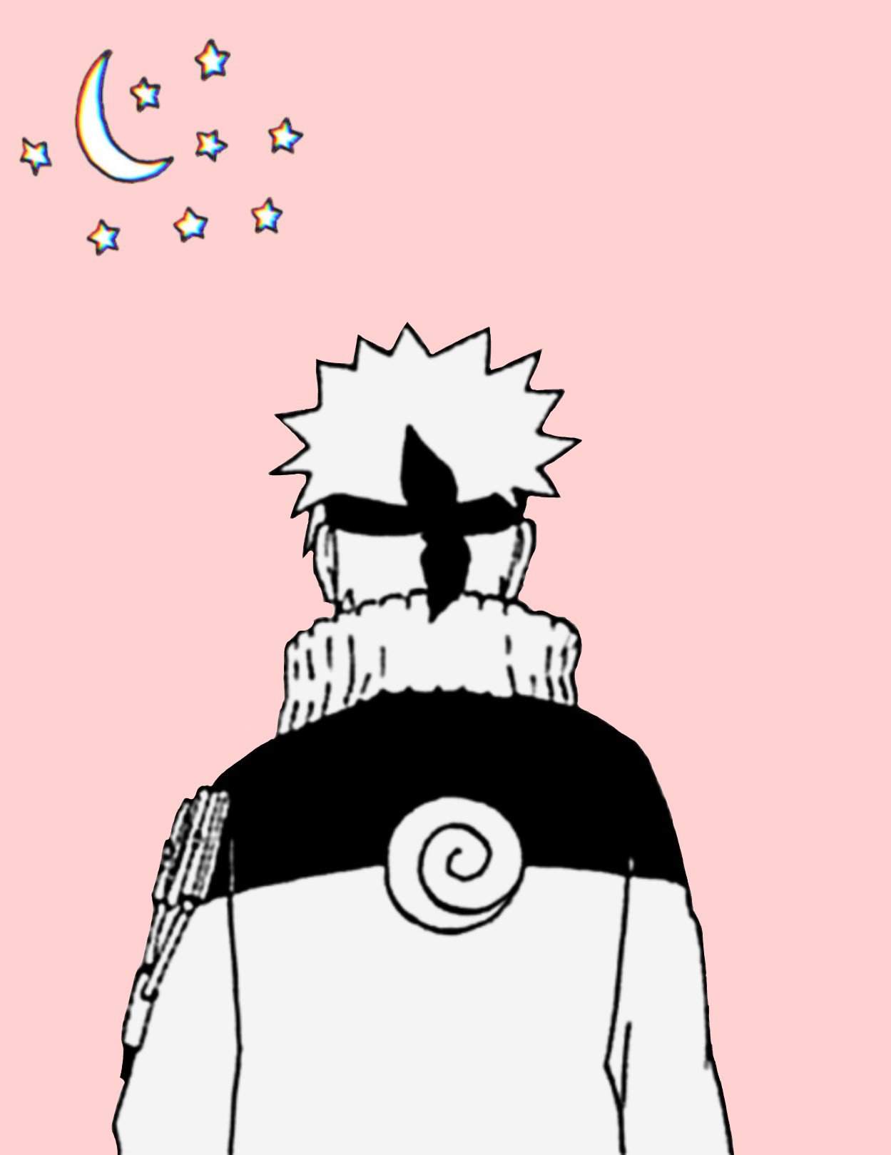 Naruto Uzumaki, Lineart, Rosa Hintergrund, Mond, Rückansicht, Full HD Wallpaper