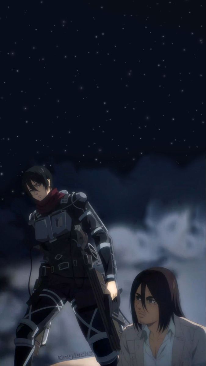 Eren Jäger, Mikasa Ackerman, Attack on Titan, Nacht, Sterne, Sperrbildschirm fürs iPhone